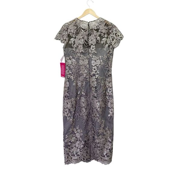 NWT JS Collections Size 8 Lace Embroidered Sheath Dress Taupe Illusion Overlay - Picture 3 of 14